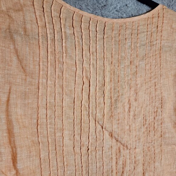 Talbots Petites Peach Pintuck Long-Sleeve Top P Lightweight Linen Blend - Picture 6 of 13